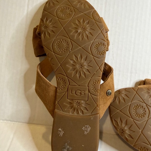 UGG Fonda Suede Slide Sandals Bow Thick Straps Chestnut 7.5 Brown - Picture 3 of 10